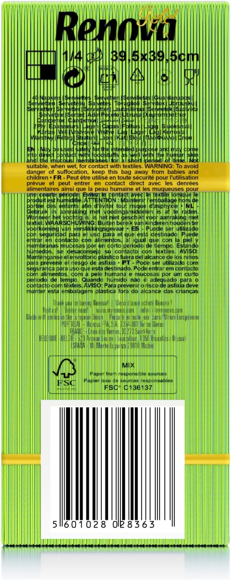 Servilletas de papel Renova, dorado, verde, 40 unidades
