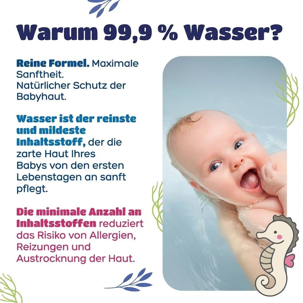 Toallitas húmedas Kindii Water Care - Toallitas Aqua Baby - 100% viscosa, 99,9% agua, extracto de pomelo, tamaño bufanda 150x200, 100% biodegradables, sin plástico, toallitas limpiadoras para pieles sensibles