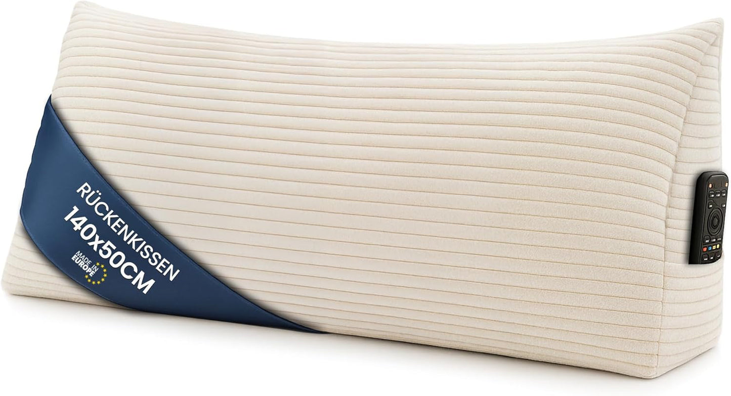 Almohada de plumas, cojín de respaldo, almohada de terciopelo, ancho 70 cm - almohada de lectura para cama, sofá y sofá, almohada de sofá grande, almohada de pared, almohada de sofá, almohada de lectura, almohada de respaldo, gris claro