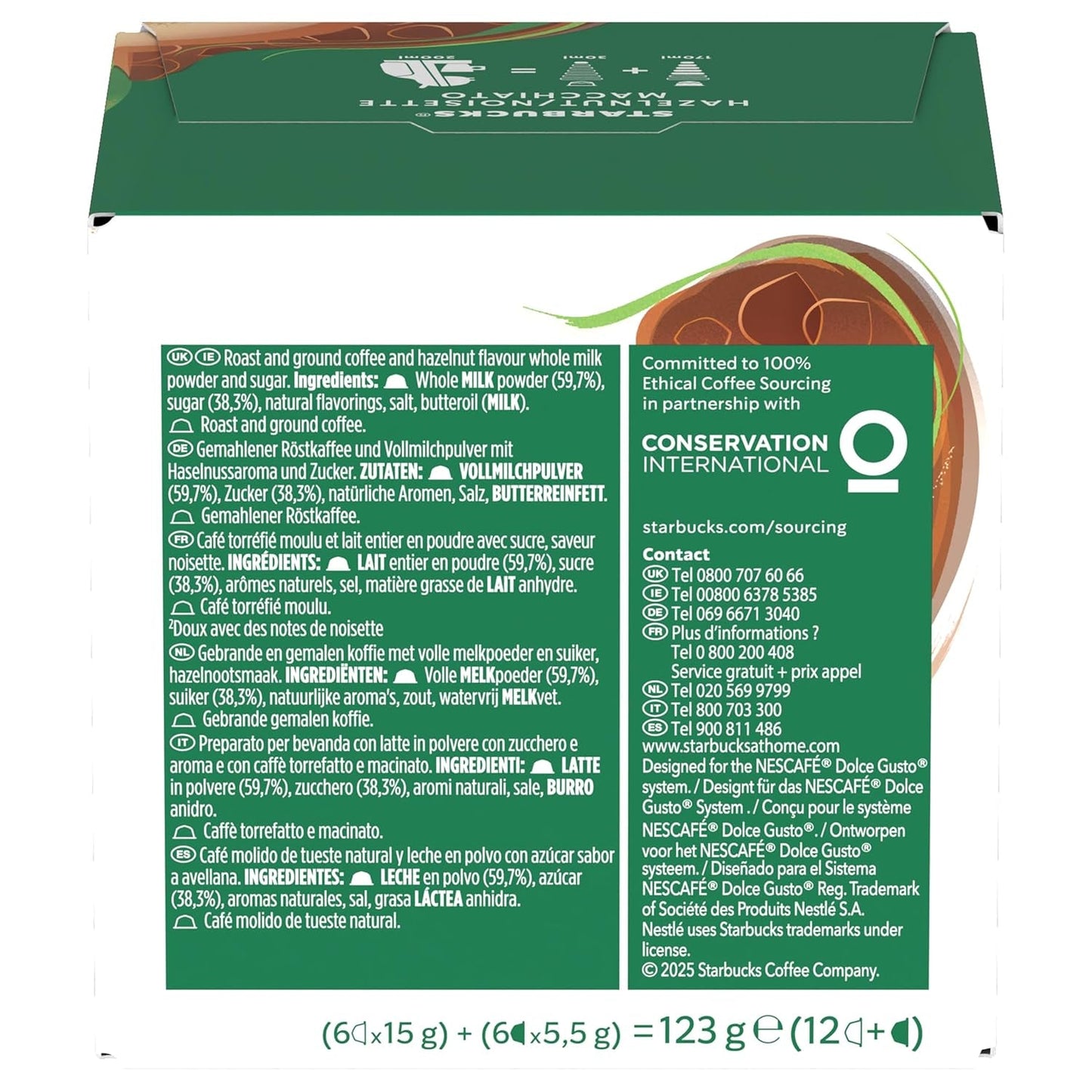 STARBUCKS Hazelnut Macchiato de Nescafé Dolce Gusto, Dunkle Röstung, Kaffeekapseln 6 x 12 (72 Kapseln)