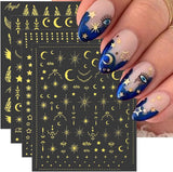 8 hojas de pegatinas doradas para uñas, luna y estrellas, alas de ángel, pegatinas para uñas doradas, estrellas, láminas para uñas, pegatinas autoadhesivas para uñas, accesorios de diseño de uñas, pegatinas para uñas