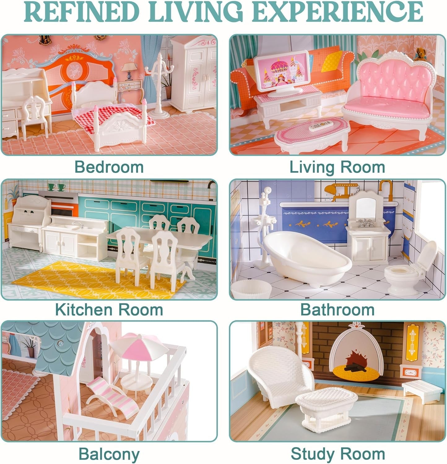 ROBUD Casa de muñecas de madera con muebles y accesorios Casas para niñas Casa de juegos Juguete para niños