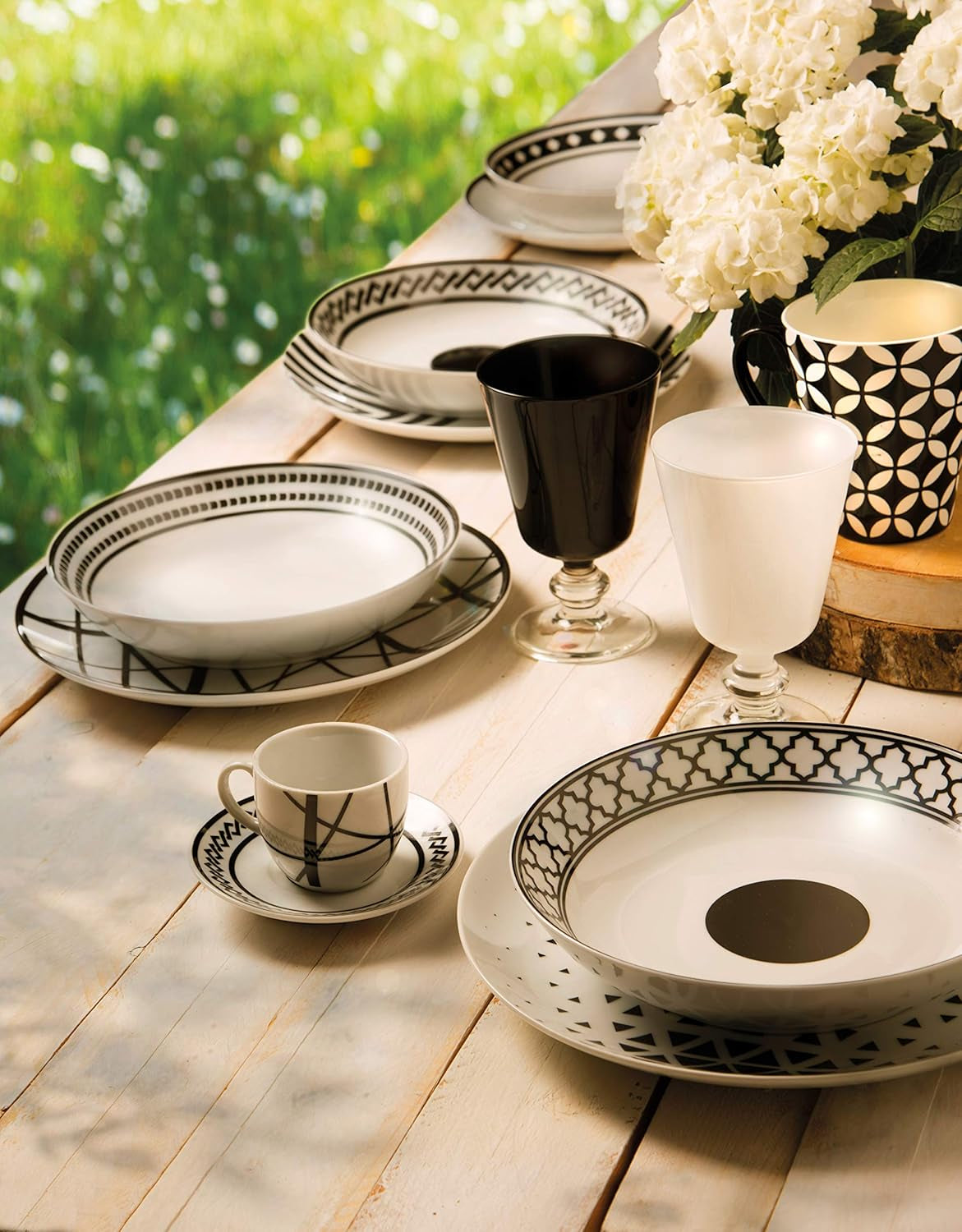 Excelsa Emily vajilla de porcelana, blanco/negro, 18 piezas