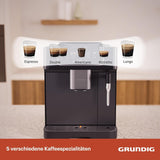 GRUNDIG KVA 6230 Cafetera espresso totalmente automática con espumador de leche, molinillo de acero inoxidable con 13 niveles de molienda, recipiente de granos de 250 g, depósito de agua extraíble de 2 litros, presión de la bomba 19 bar, pantalla táctil, negro