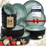 Twinzee Juego de vajilla de gres de 24 piezas para 6 personas - Juego de cuencos y platos - Gres apto para microondas - Colección Riviera