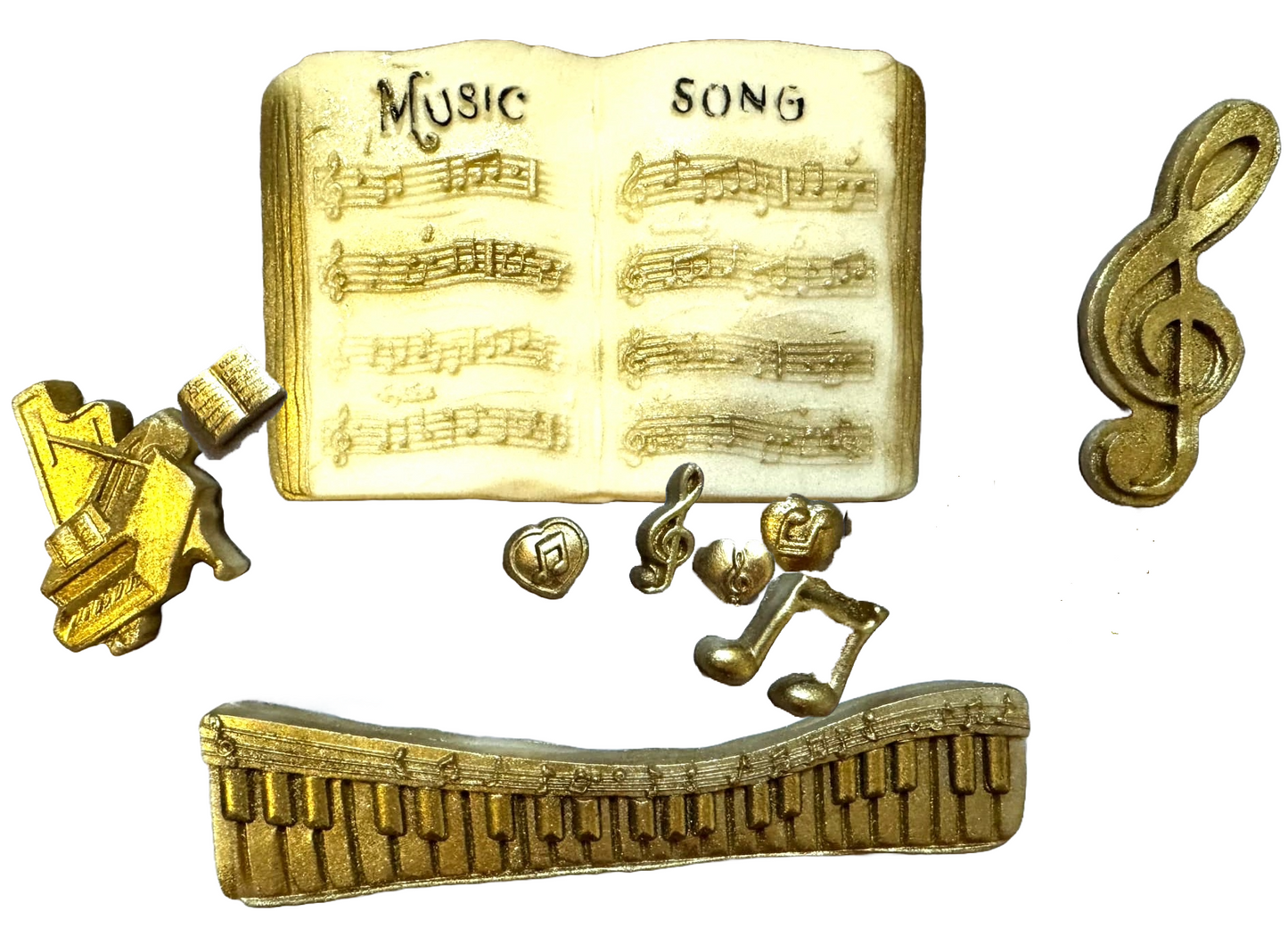 Set de 10 adornos comestibles en pasta de azúcar, Instrumentos musicales Adornos en pasta de azúcar Nati Shop