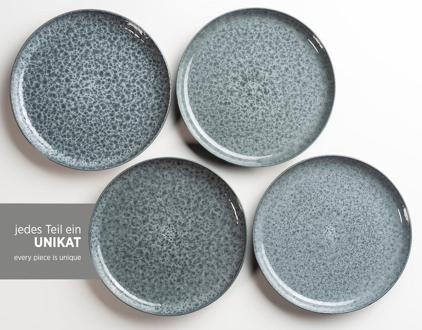 MÄSER 934110 Serie Filippa, Juego de vajilla de cerámica para 4 personas, Juego de vajilla combinado moderno con 16 piezas; Platos, cuencos y tazas con esmalte reactivo en verde y negro, Gres, Verde