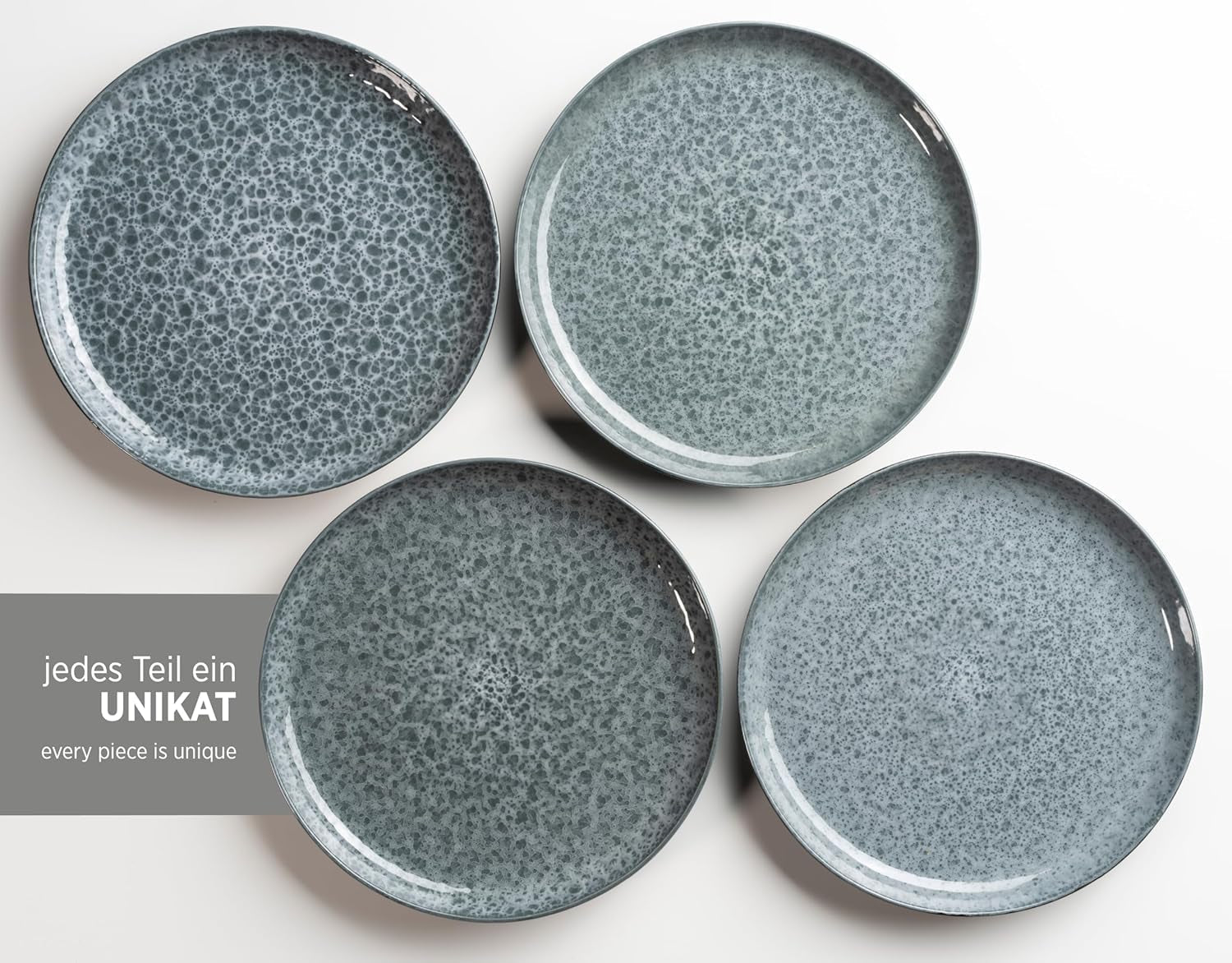 MÄSER 934110 Serie Filippa, Juego de vajilla de cerámica para 4 personas, Juego de vajilla combinado moderno con 16 piezas; Platos, cuencos y tazas con esmalte reactivo en verde y negro, Gres, Verde
