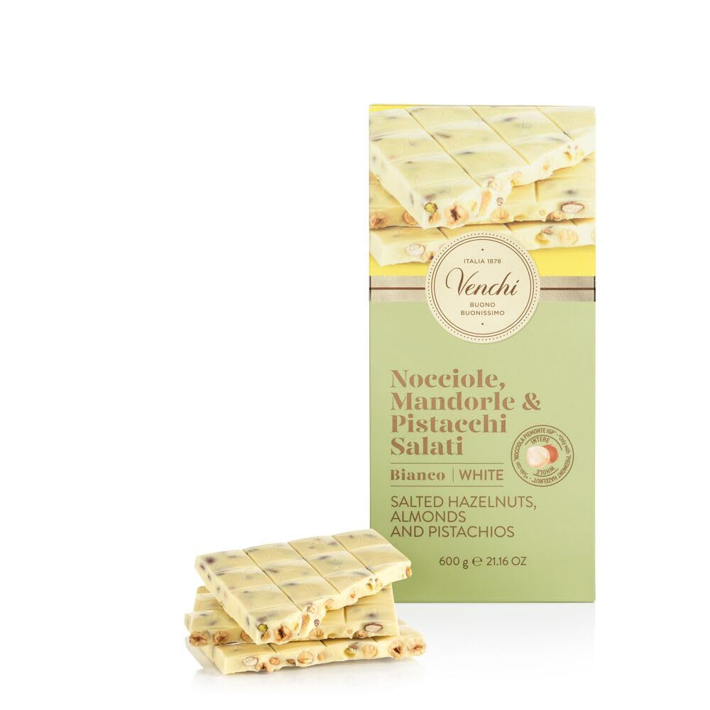 Venchi - Maxi Bar de chocolate blanco, salado, 600 g, sin gluten, sin colorantes artificiales y sin conservantes