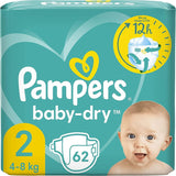 Pañales Pampers Baby-Dry, talla 8, 43 pañales, a partir de 19 kg, pack Jumbo+