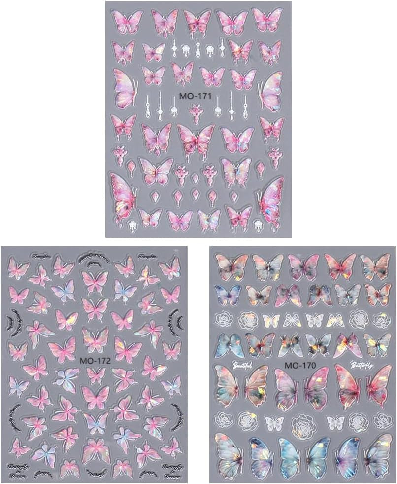 Pegatinas de uñas de mariposa en relieve 5D, mariposas autoadhesivas, pegatinas para decoración de uñas, pegatinas de arte de uñas de mariposa aurora, diseño de accesorios de uñas, pegatinas de mariposa para uñas, pegatinas de arte de uñas