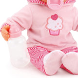 Muñeca First Words con ojos soñolientos, habla 24 sonidos de bebé, con muñeco y biberón, 38 cm, rosa/rayas Naty Shop Muñecas