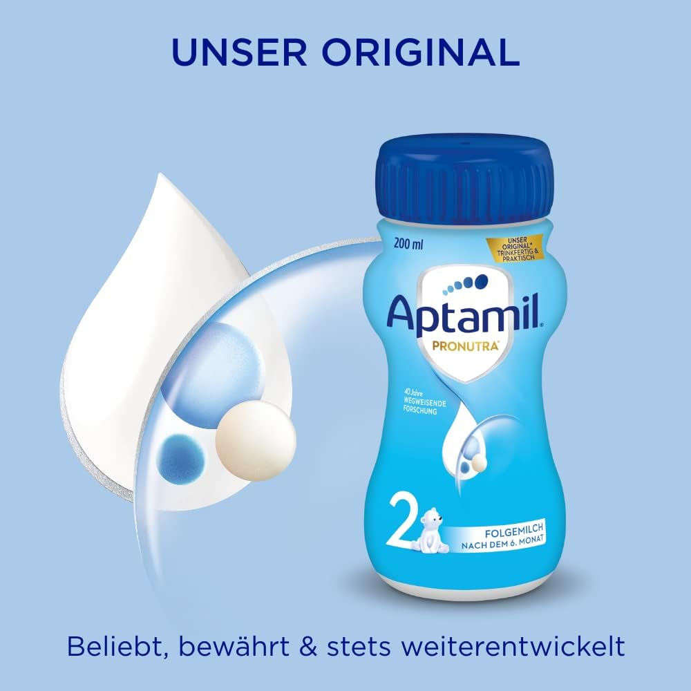 Aptamil Pronutra 2, leche de continuación a partir de los 6 meses, leche para bebés lista para beber (4 x 200 ml)