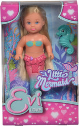 Simba 105733424 - Evi Love The Little Mermaid, surtido de 2 formas, solo se entregará UN artículo, Evi como sirena, aleta de cola móvil, con caballito de mar, muñeca de moda de 12 cm, edades 3+