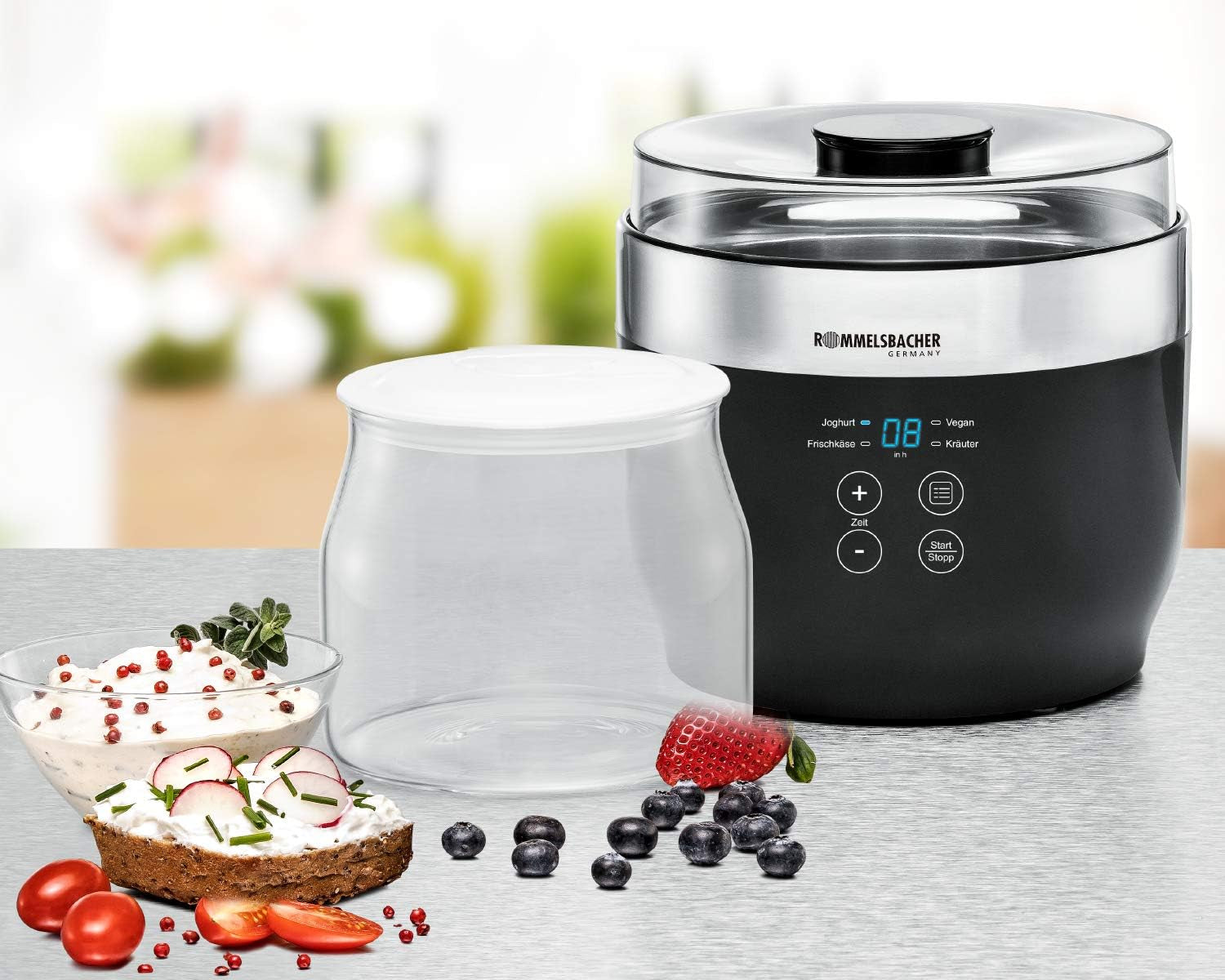 Rommelsbacher JG 1 Tarro de repuesto para yogurtera y queso crema JG 80-1,2 litros con tapa (paquete de 2) Cajas de conservación de alimentos Naty Shop