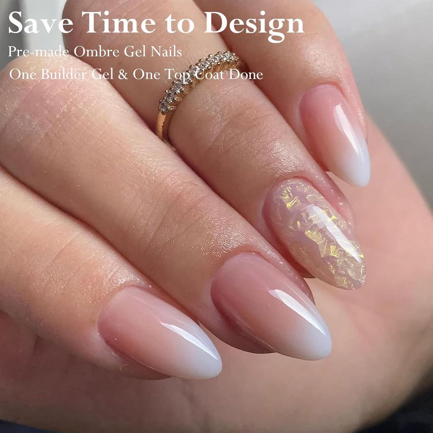 Juego de Uñas Postizas - 240 Piezas Uñas Postizas Francesas Pegamento - Diseño Degradado Blanco Rosa Uñas Artificiales Cubierta Completa Gel Suave Natural y Cómodo de Usar (Almendra Rosa)