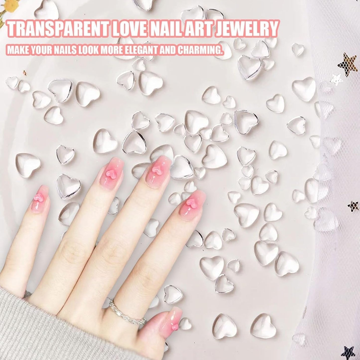 Dijes para decoración de uñas con forma de corazón en 3D, 320 piezas, dijes para uñas de acrílico transparente y transparente con parte trasera plana, piedras de Strass en forma de corazón de 4 mm, 6 mm, 8 mm, decoración de uñas duras para mujeres, mujeres, bricolaje, manicura (4 mm, 6 mm, 8 mm)