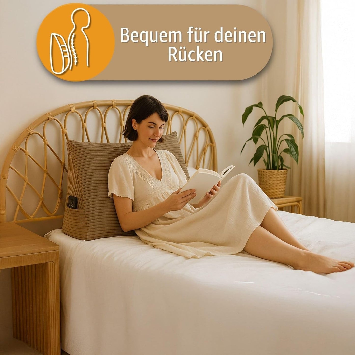 Almohada de plumas, cojín de respaldo, almohada de terciopelo, ancho 70 cm - almohada de lectura para cama, sofá y sofá, almohada de sofá grande, almohada de pared, almohada de sofá, almohada de lectura, almohada de respaldo, gris claro