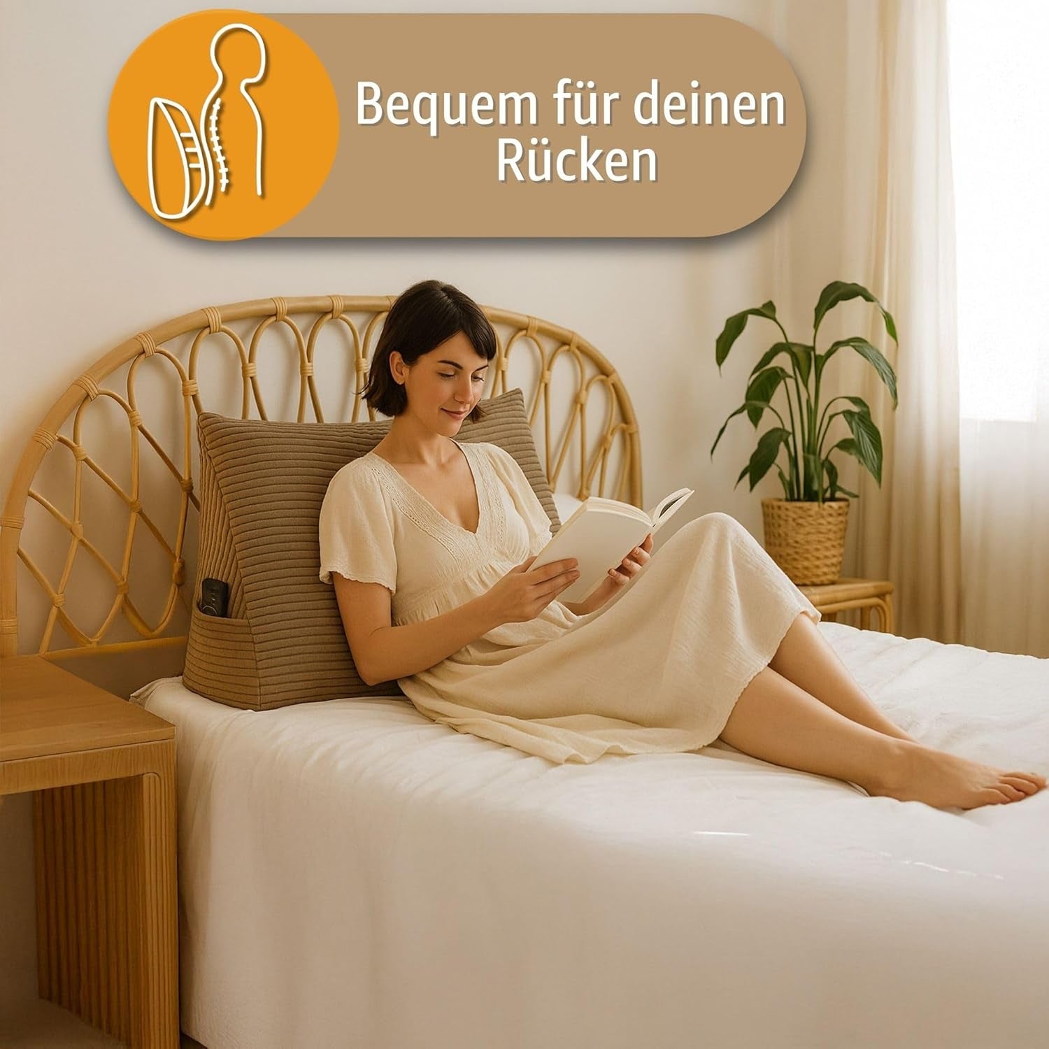 Almohada de plumas, cojín de respaldo, almohada de terciopelo, ancho 70 cm - almohada de lectura para cama, sofá y sofá, almohada de sofá grande, almohada de pared, almohada de sofá, almohada de lectura, almohada de respaldo, gris claro