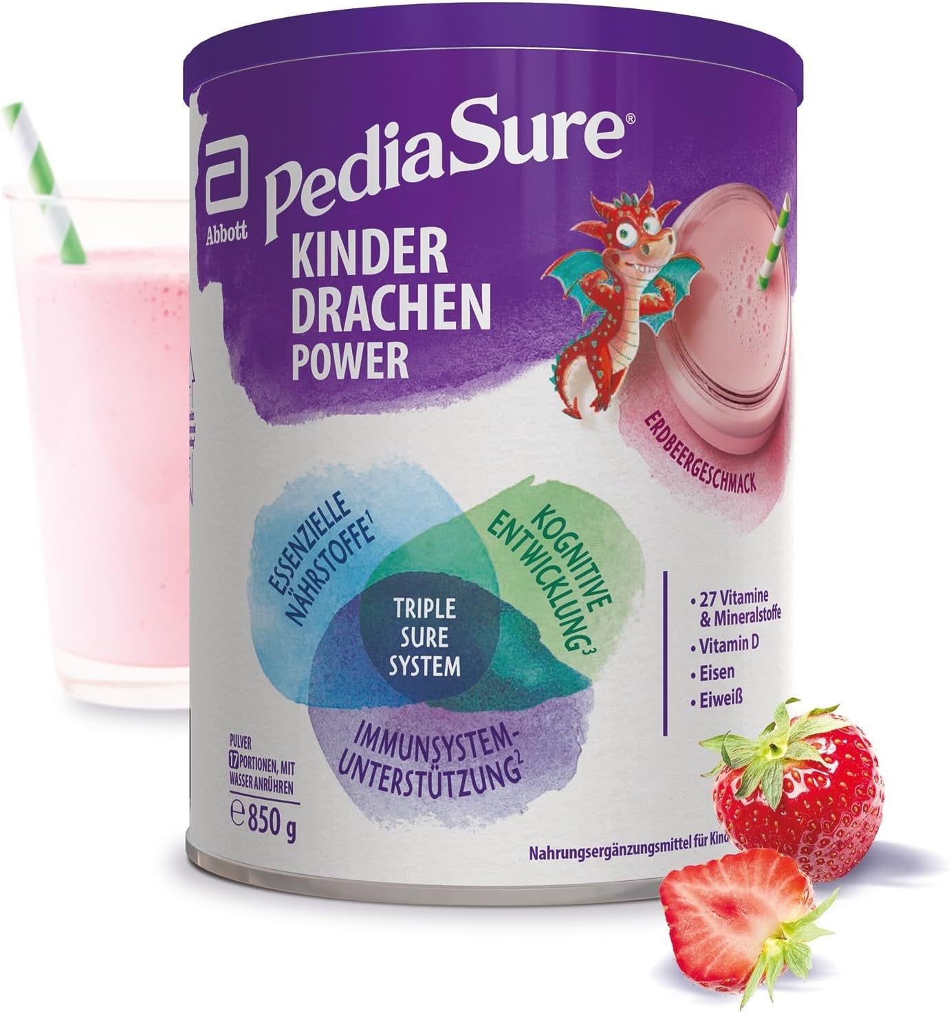 Pediasure Dragon's Power, Suplemento nutricional para niños a partir de 1 año, 27 vitaminas y minerales Naty Shop Fresa
