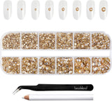 Beadsland 2500 piezas de piedras de cristal para decoración de uñas con parte trasera plana, piedras preciosas para trabajos manuales de 8 tamaños SS4 ~ SS30 con pinzas y puntas (Kristall Weiss)