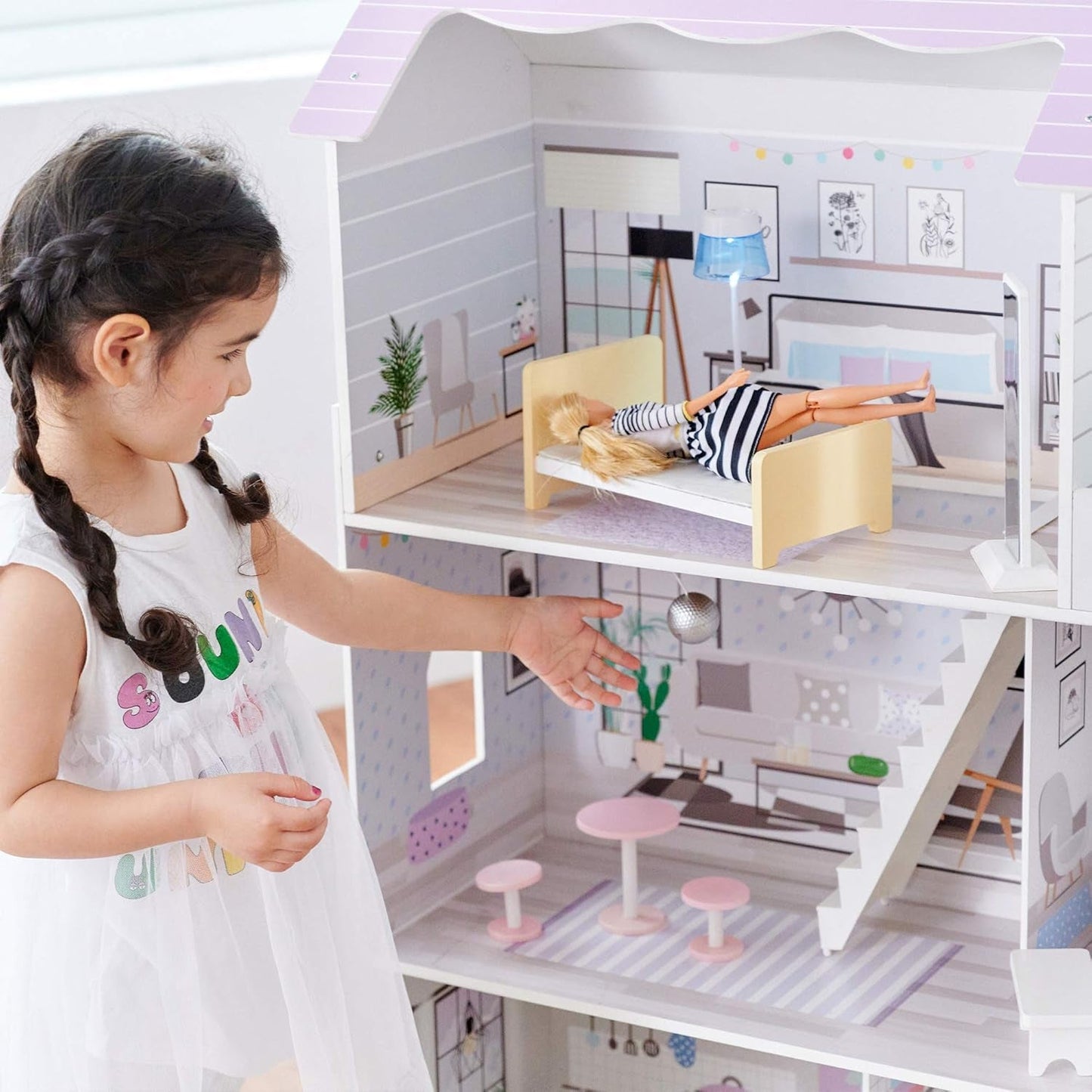 Teamson Kids Olivia's Little World Casa de muñecas gigante con 16 accesorios para muñecas, casa de muñecas de madera con muebles, casa de muñecas de 3 pisos, 30 cm para niños, a partir de 3 años