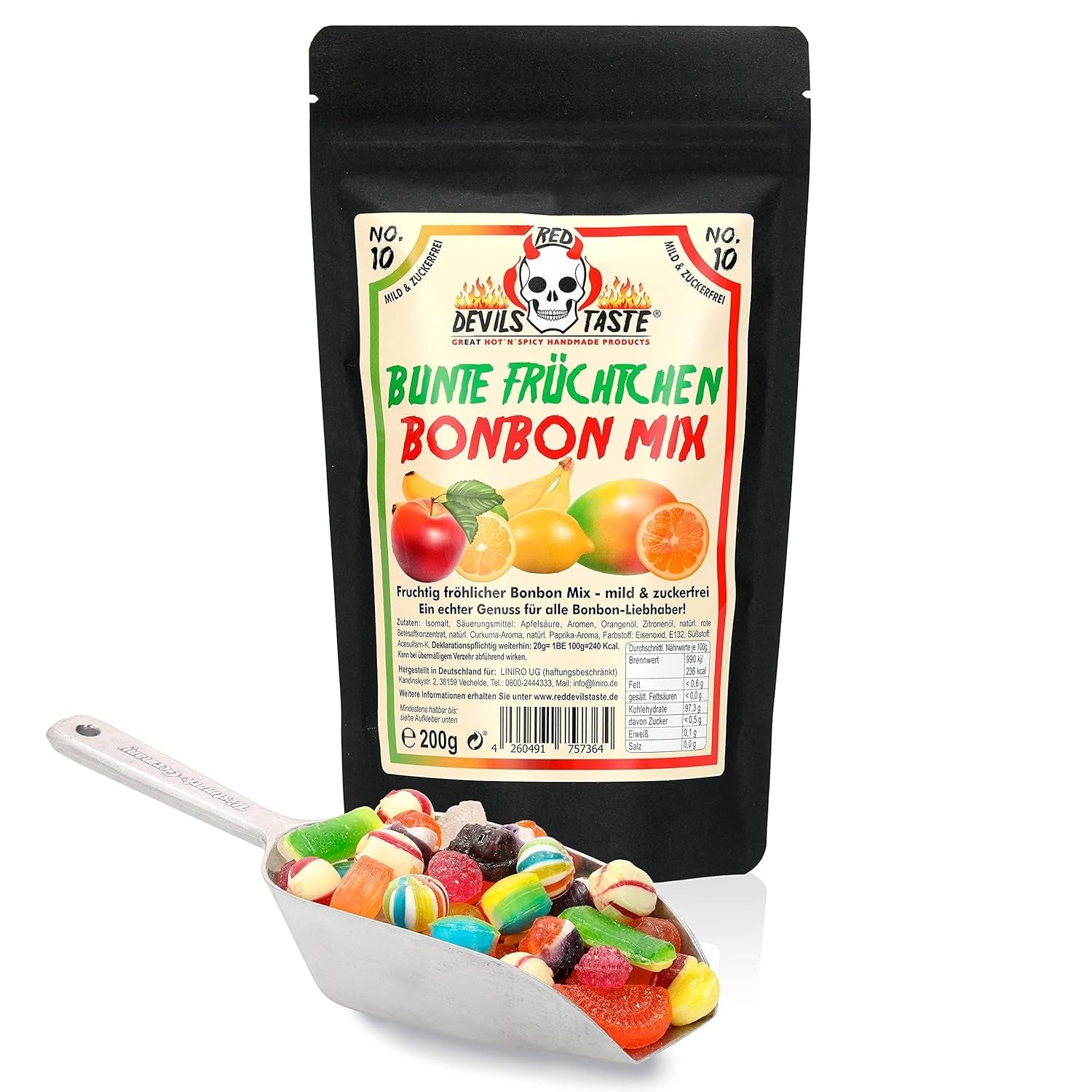 Mezcla de caramelos "Frutas de colores" - sin azúcar - 200 g - en bolsa zip - RED DEVILS TASTE