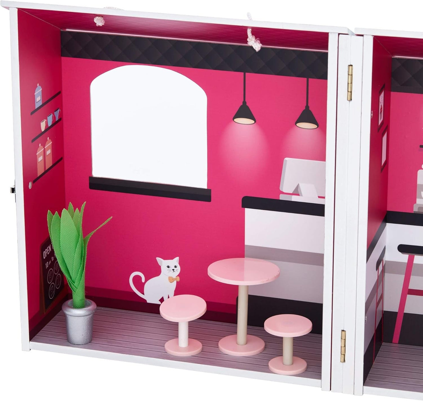 Teamson Kids - Casa de muñecas Dreamland City Café 30cm - Rosa/Blanco/Negro