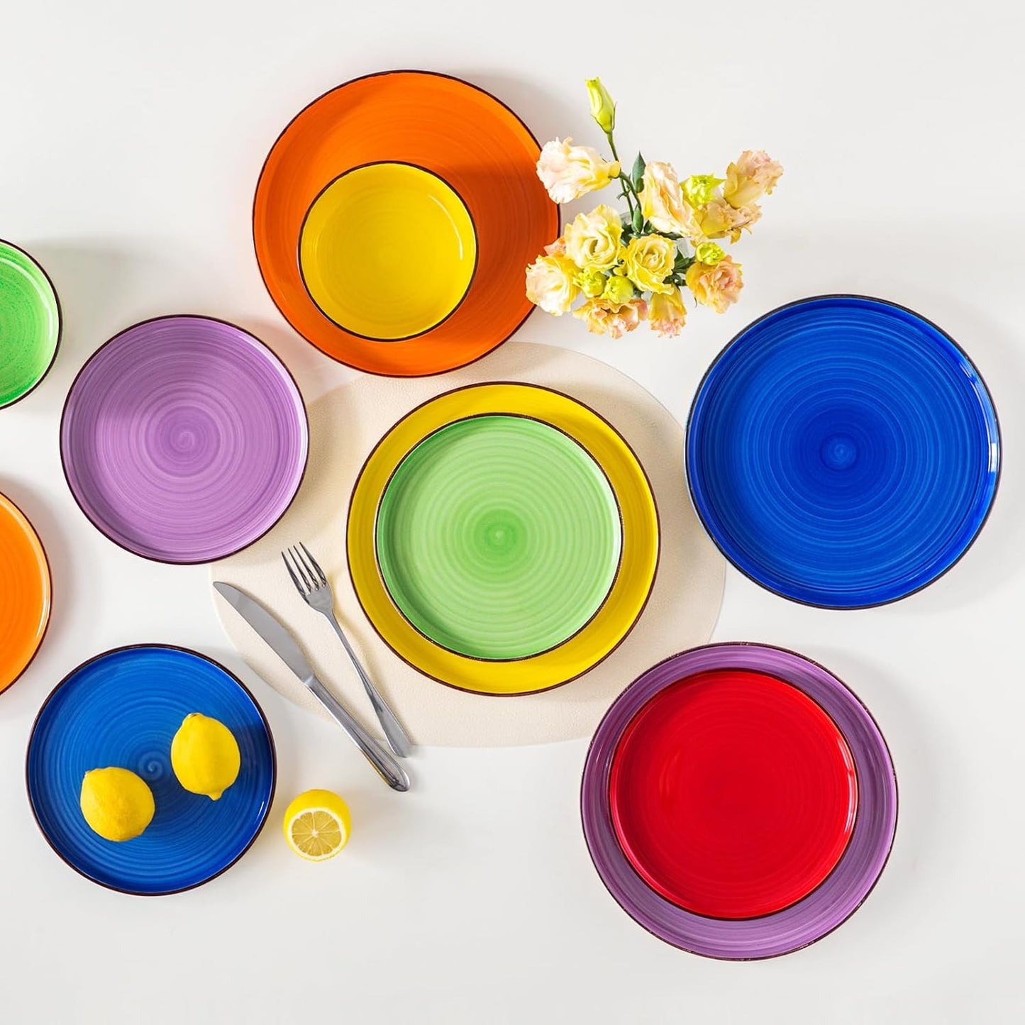 Vajilla para 6 personas Vancasso Bonita Vajilla de gres de 18 piezas Juego de platos y cuencos Servicio redondo Combinación de 6 platos llanos Ensaladeras y cuencos cada uno