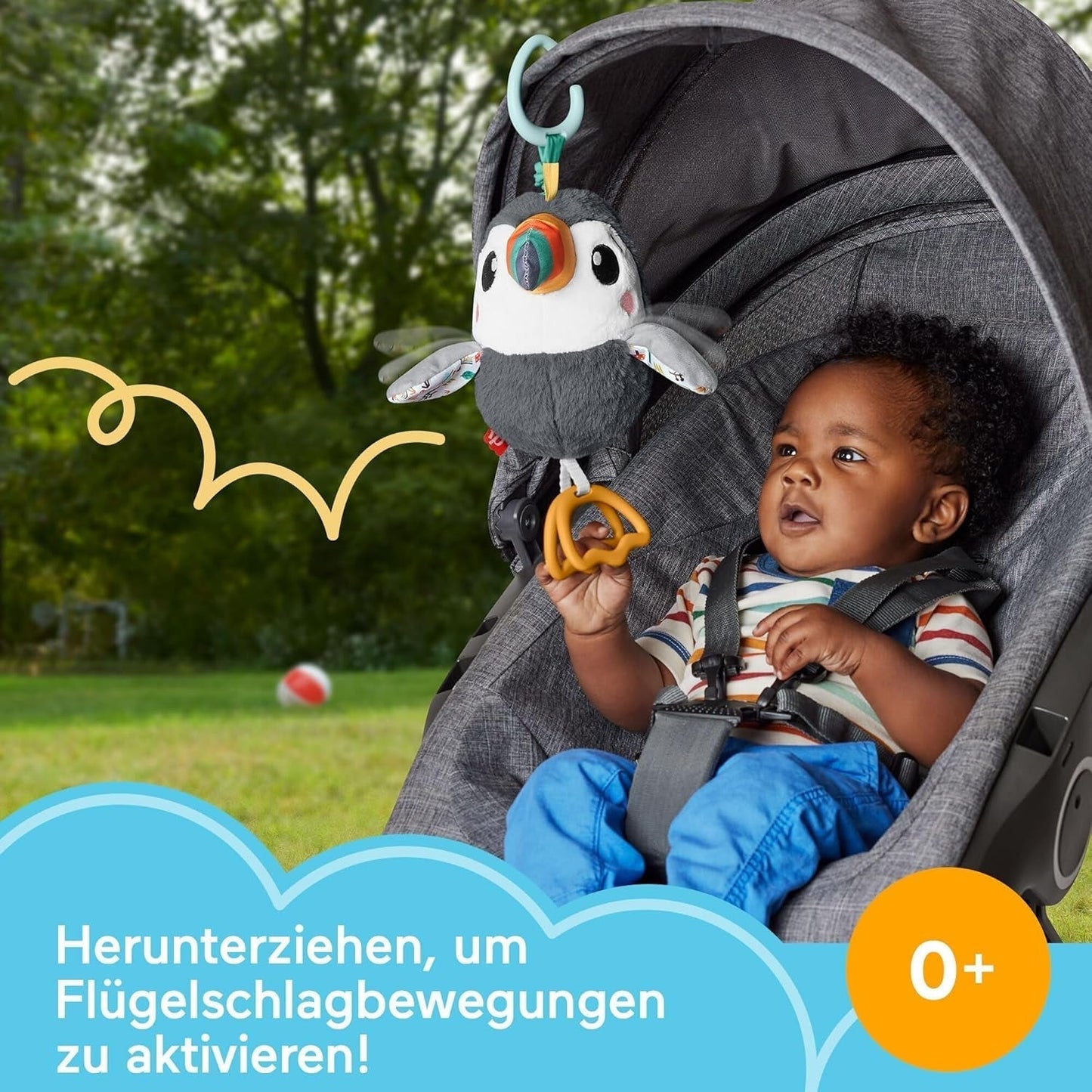 FISHER-PRICE Flap & Go Toucan - Cochecito de peluche que promueve la motricidad fina y las habilidades sensoriales del recién nacido desde el nacimiento HNX66 Baby Toys Naty Shop