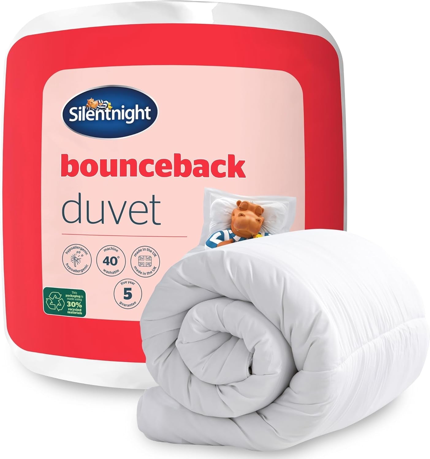 Edredón Silentnight Bounceback, 13,5 tog, tamaño king, mezcla de algodón, blanco, edredones y edredones tamaño king Naty Shop Cama individual tamaño king 13,5 tog