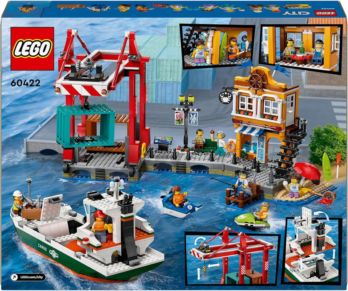 LEGO City Puerto con barco de carga, juguete de construcción para niños y niñas a partir de 8 años, idea de regalo para niños, grúa para contenedores, barco de juguete y 8 minifiguras 60422 Juegos de construcción Besuche den LEGO-Store