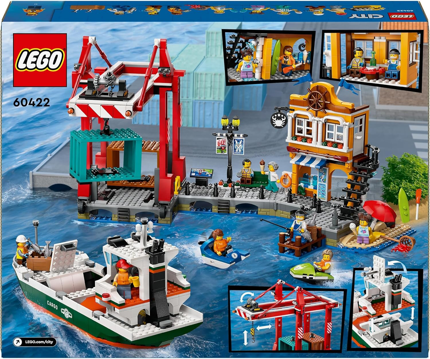 LEGO City Puerto con barco de carga, juguete de construcción para niños y niñas a partir de 8 años, idea de regalo para niños, grúa para contenedores, barco de juguete y 8 minifiguras 60422 Juegos de construcción Besuche den LEGO-Store