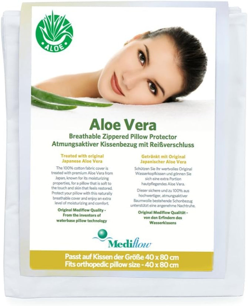 Mediflow 5223 Almohada de agua con acción de aloe vera, almohada ortopédica de apoyo para la columna cervical, 40 x 80 cm, blanco, 1 pieza (1 paquete) Naty Shop Standard Pillows