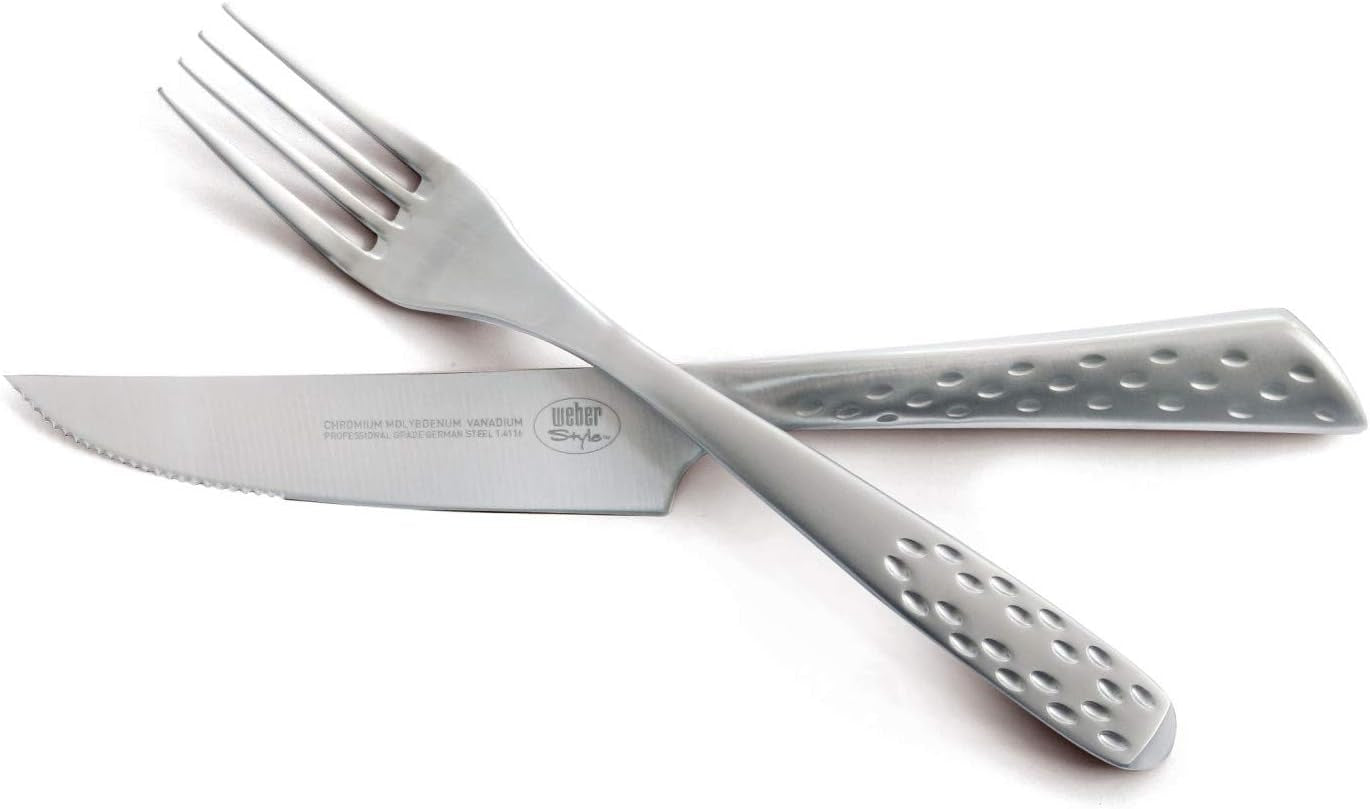 Set de bistec Weber Deluxe, 6 piezas, diseño monobloc de acero inoxidable, extra afilado, mango ergonómico Cocina Naty Shop