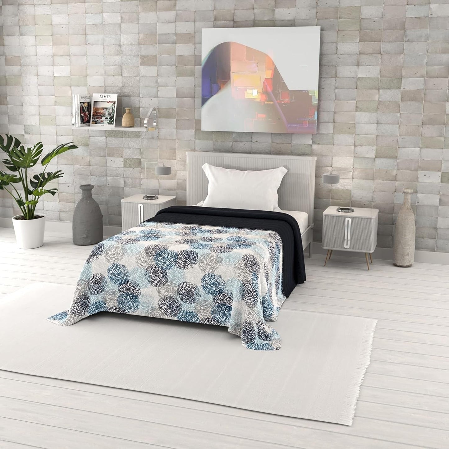 Colcha de verano con estampado fantasía, relleno de poliéster, Pétalos, 260X270Cm Edredones y edredones Naty Shop Soffioni Blu 170X270Cm