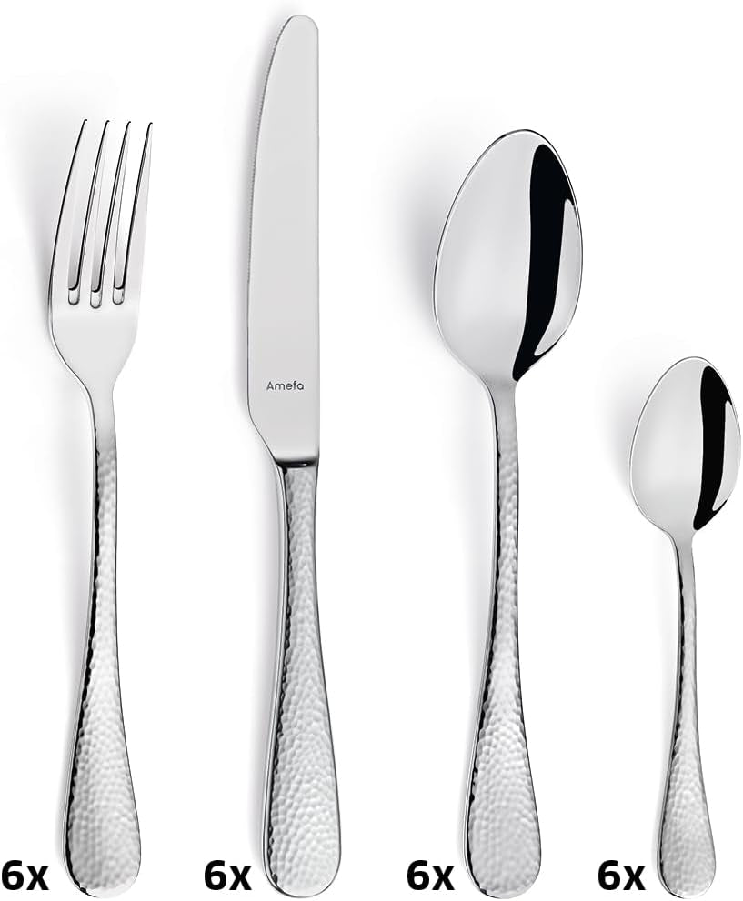 Juego de cubiertos Amefa Sierra 6 personas | Cocina de 24 piezas de acero inoxidable 18/10 Naty Shop