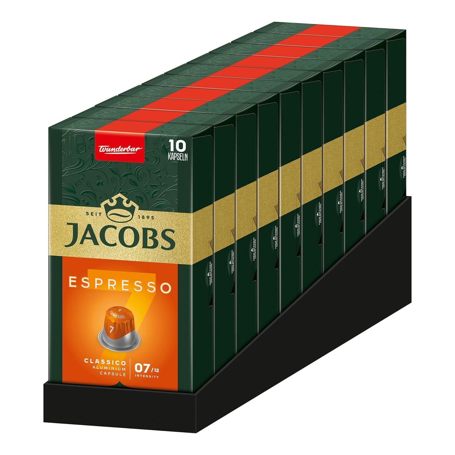 Jacobs Kaffeekapseln Espresso Classico, Intensidad 7/12, 10 x 10 Getränke, Nespresso* compatible Kaffee Kapseln, 100 Kapseln