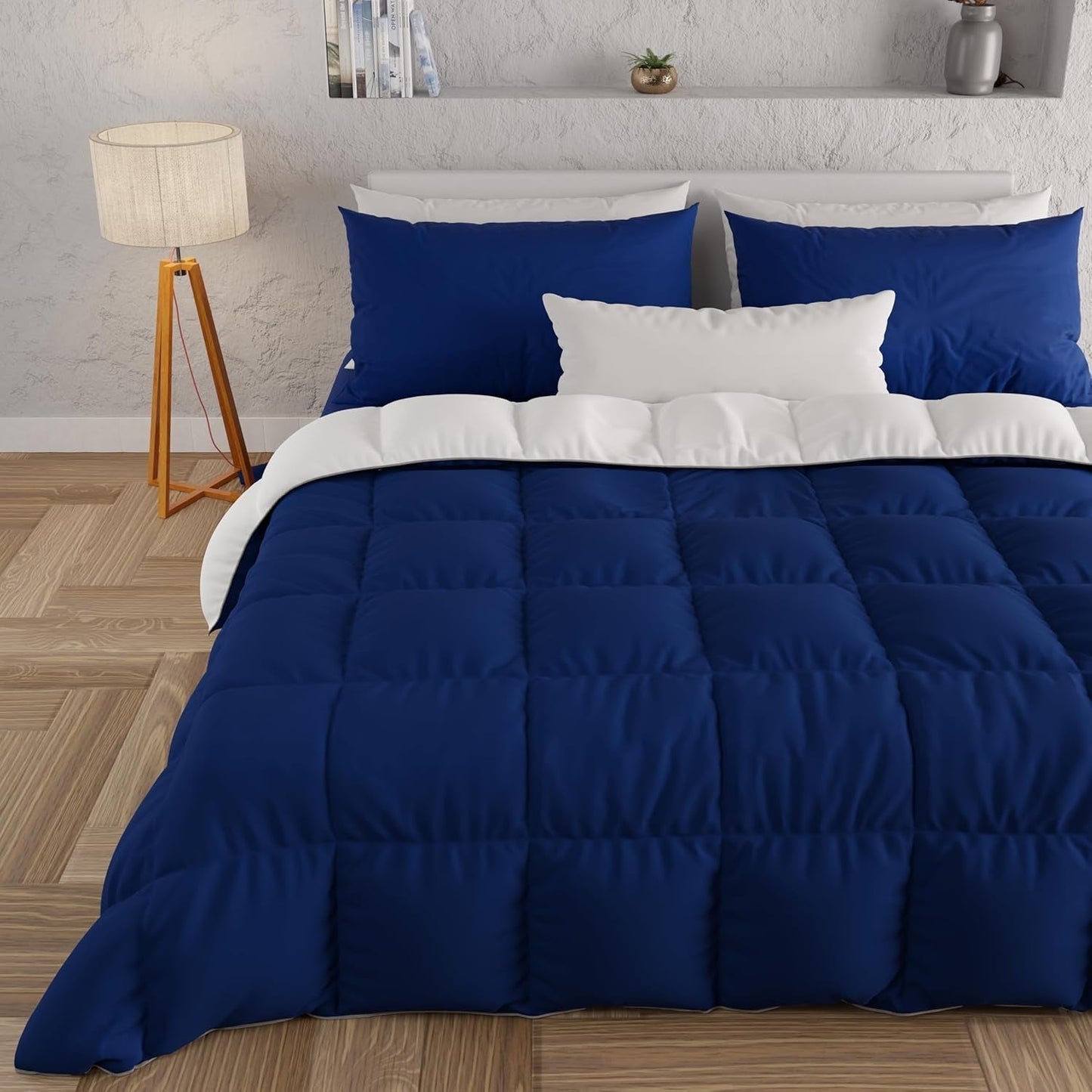 PETTI Artigiani Italiani - Edredón de invierno para cama de matrimonio, maxi, monocromático, doble cara, blanco, gris, 100% Made in Italy Edredones y edredones Naty Shop Azul medianoche Blanco Una Piazza E Mezza
