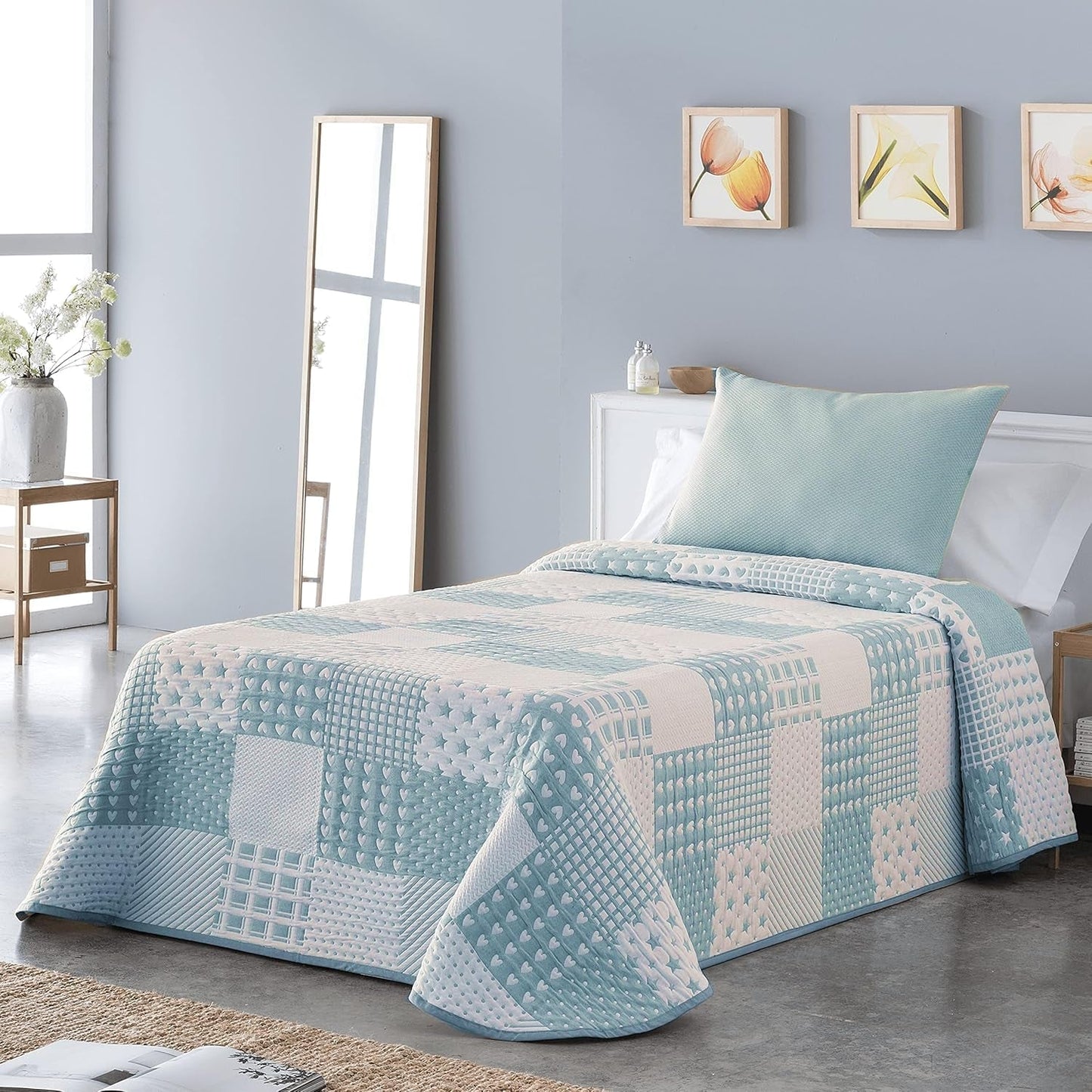 VIALMAN Colcha Bouti Ligera Colcha Sofia 21, Algodón Poliéster, Beige, Cama 150: 250 X 270 Cm Camas y Mantas Besuche den VIALMAN-Store Cama Azul 150: 250 X 270 Cm