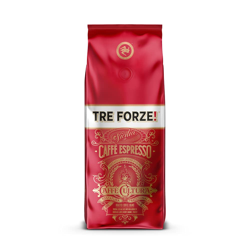 Espresso Caffè - Café en grano - Tostado tradicionalmente sobre fuego de leña de olivo, hecho a mano en Sicilia - Café en grano premium 250 g para cafeteras totalmente automáticas y portafiltros