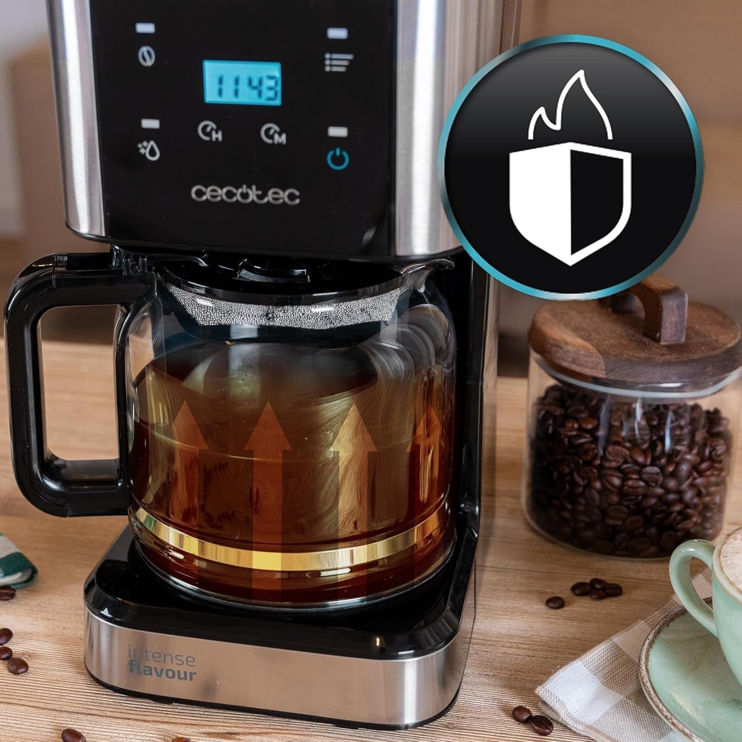 Espresso con filtro Cecotec Coffee 66 Drop and Touch, potencia 950 W, 1,5 L, 12 tazas, pantalla táctil, jarra de cristal, temporizador 24 horas, 6 interruptores, filtro de malla reutilizable