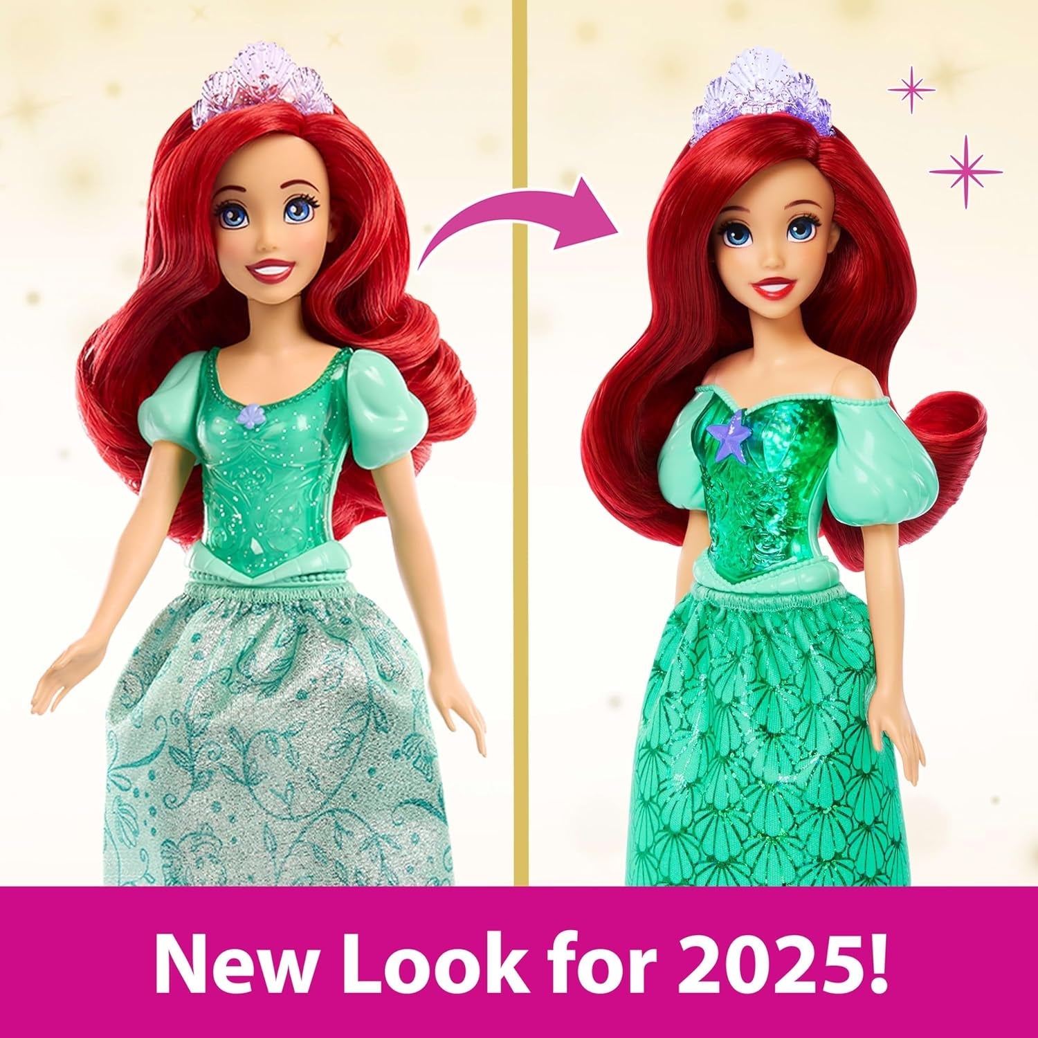 Mattel Disney Princess Ariel Doll, cabello largo, posicionable, zapatos y diadema desmontables, regalos de Disney, juguete para edades de 3 años en adelante, HLW10