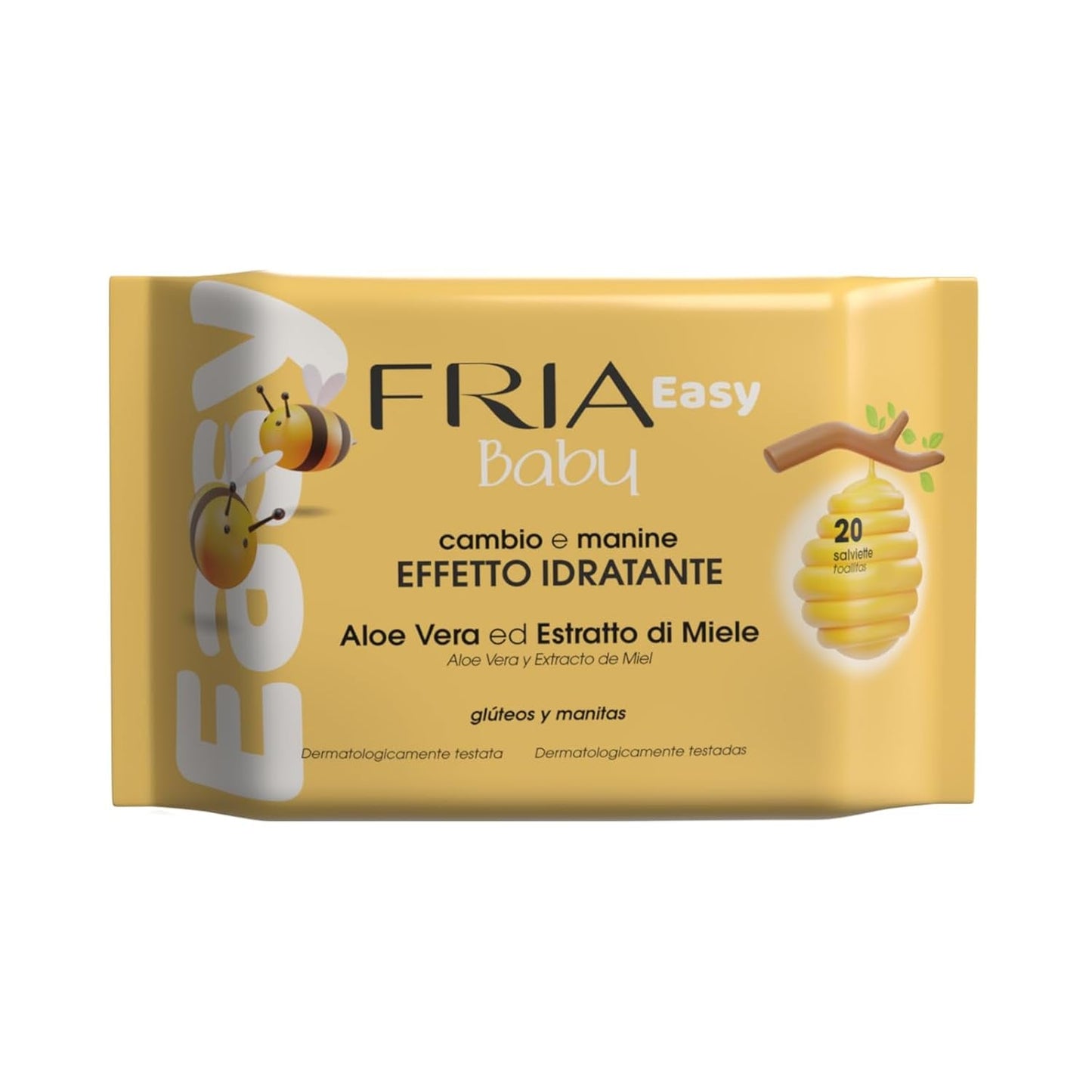 Toallitas húmedas Easy Baby con aloe vera y extracto de miel, hidratantes para la piel, dermatológicamente probadas, paquete de 20 toallitas