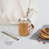 Juego de té Yerba Mate balibetov (taza de mate) hecho de acero inoxidable con bombilla (pajita) para mate, Juego de Yerba Mate fácil de limpiar y muy duradero (MADERA)