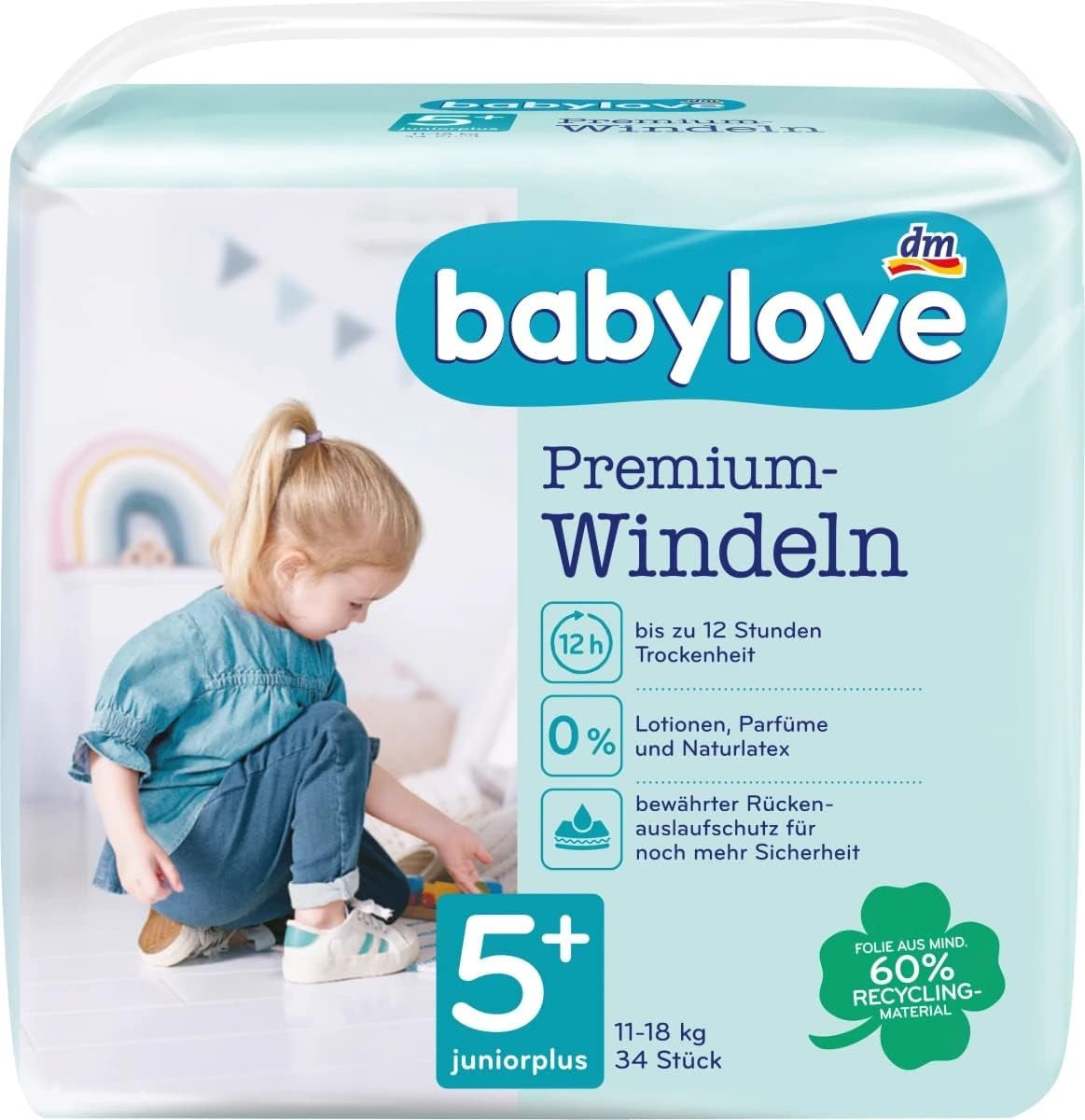 Pañales Premium Active Plus talla 5+, Junior Plus 13-27 kg, 1 x 34 uds.
