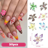 Juego de 50 colgantes de uñas 3D Blume, Bunte Nageldesign Zubehör, Nägel Charms y Nagel Art Charms, perfecto para Nailart, Maniküre Dekoration y DIY Nageldesign