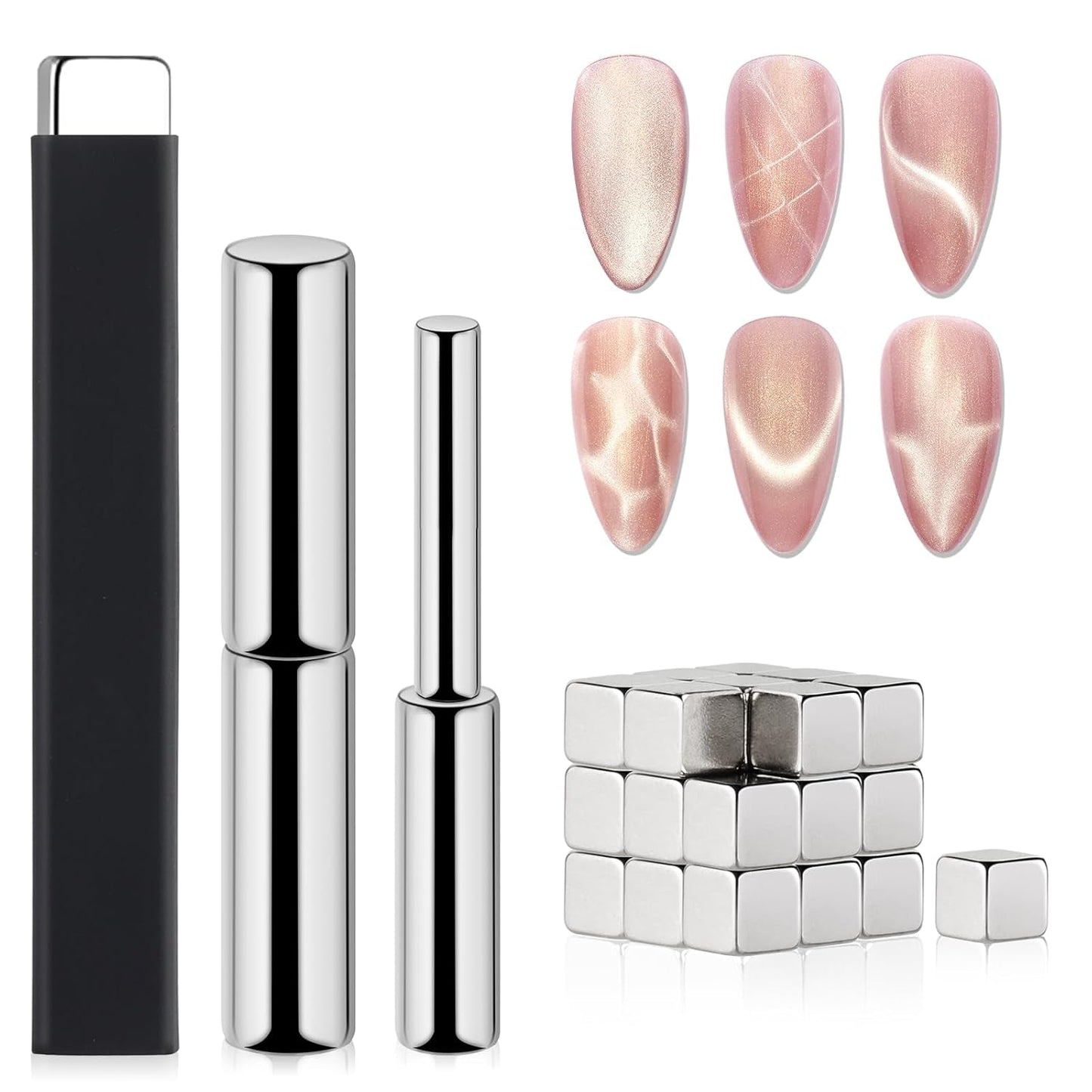 SAVILAND 4X Hochfester Cat Eye Magnet For Nagel: 3-en-1 Nagel Magnet Rund Lange Streifenperle N35 Imán ultra fuerte de neodimio para Nagellack Präzise 3S Formung Cat Eye Gel Nagellack Magnet Magnetstift