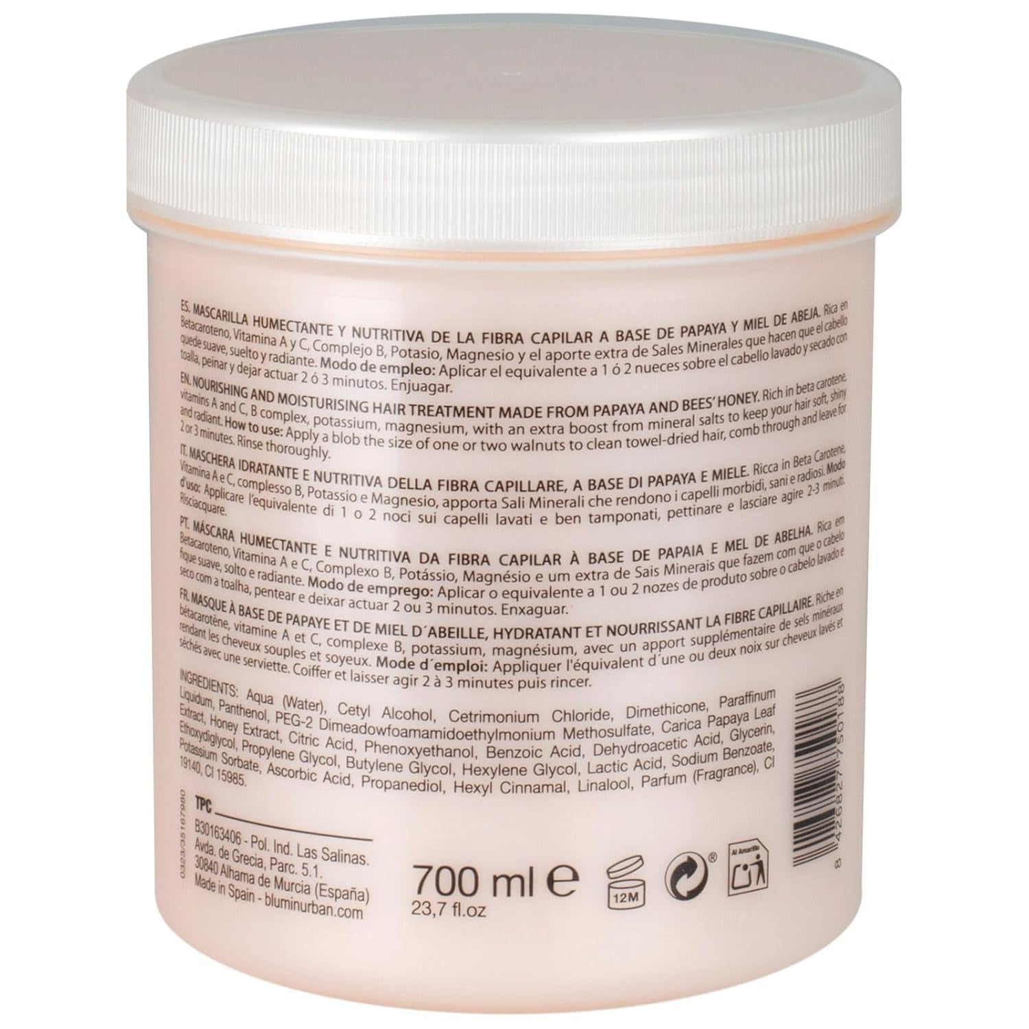 Mascarilla capilar con papaya y miel, 700 ml Naty Shop mascarilla capilar