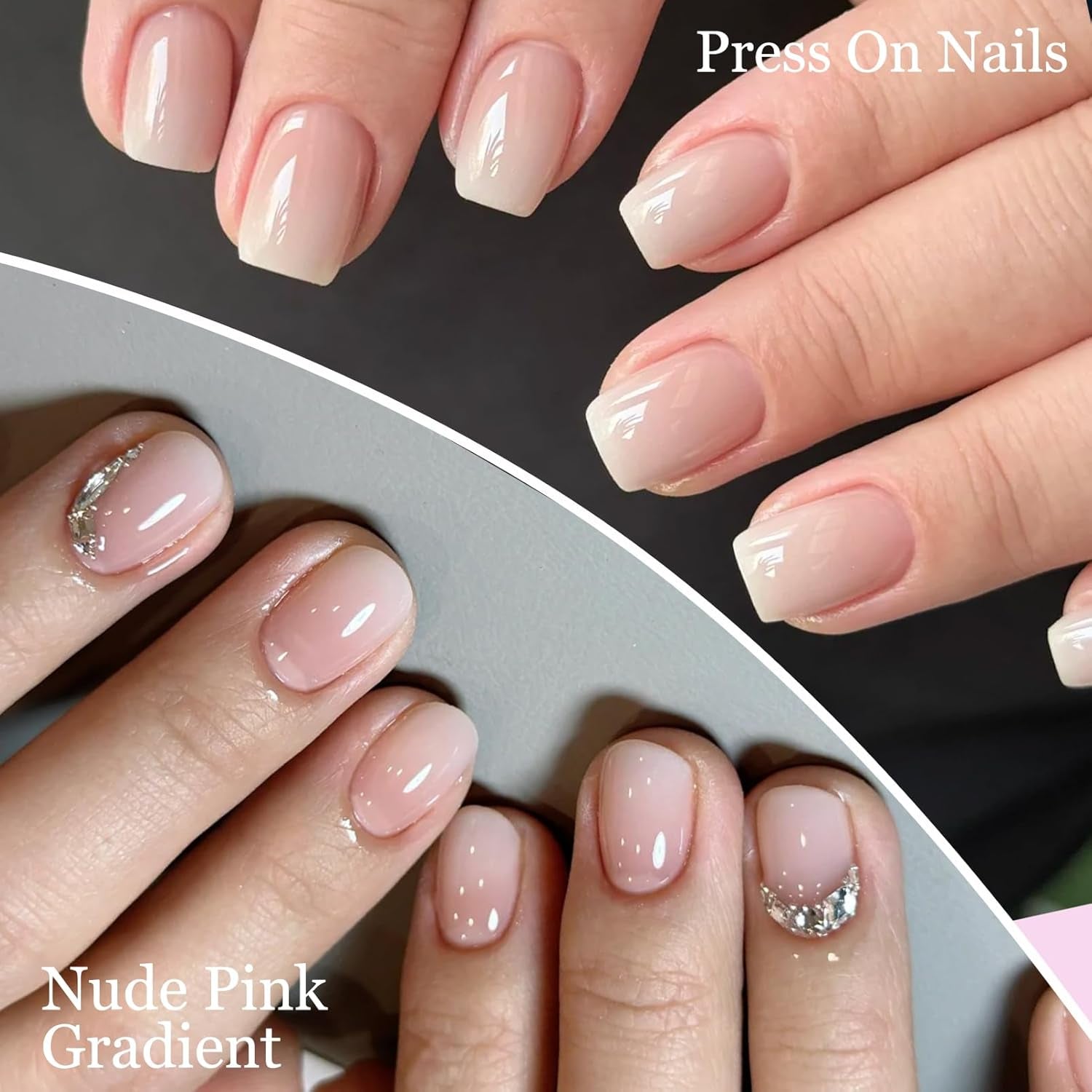 120 piezas de uñas postizas de color rosa nude con pegamento para uñas - 12 tamaños de uñas cortas ovaladas cuadradas a presión - Hermosas uñas, pegamento en uñas artificiales - Adecuado para el diseño de uñas de bricolaje para mujeres (degradado rosa Squaval)